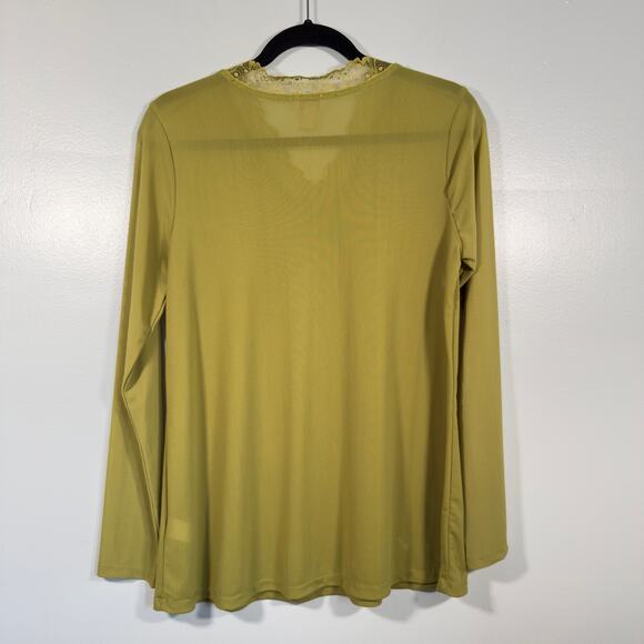 Moss Green Mesh Lace Long sleeve Top Goblincore Granola Girl Earthy Layering - Picture 3 of 8